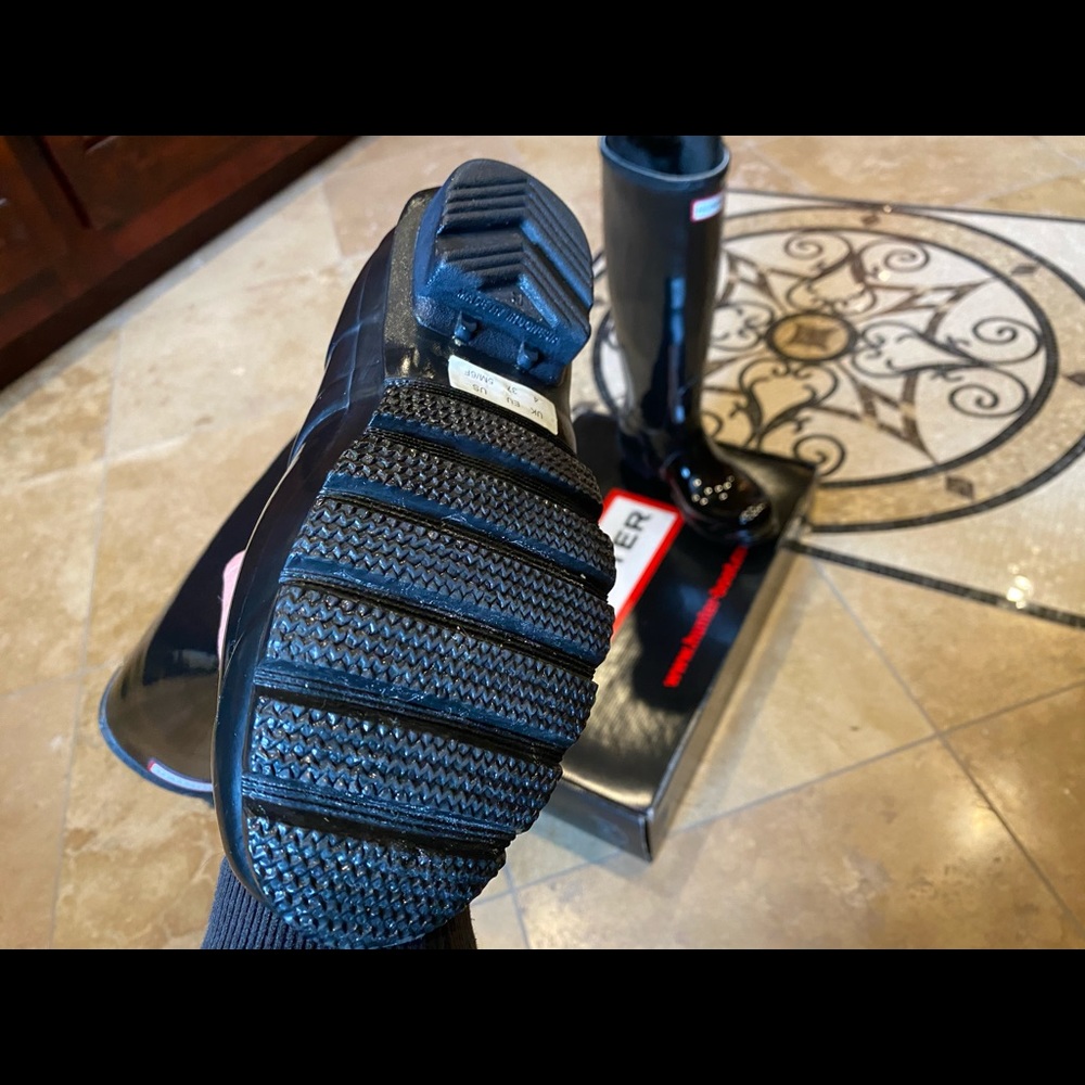 Hunter Gloss boots with fur edged stockings.